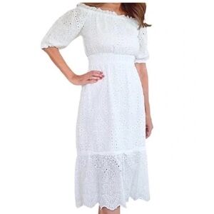 Betsey Johnson Elegant White Eyelet Dress Size Large